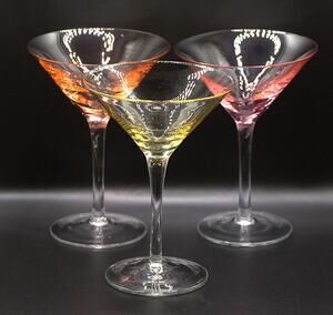 Wells Hand Blown Martini Glasses Purple Pink Yellow Ombre Effect Set of 3